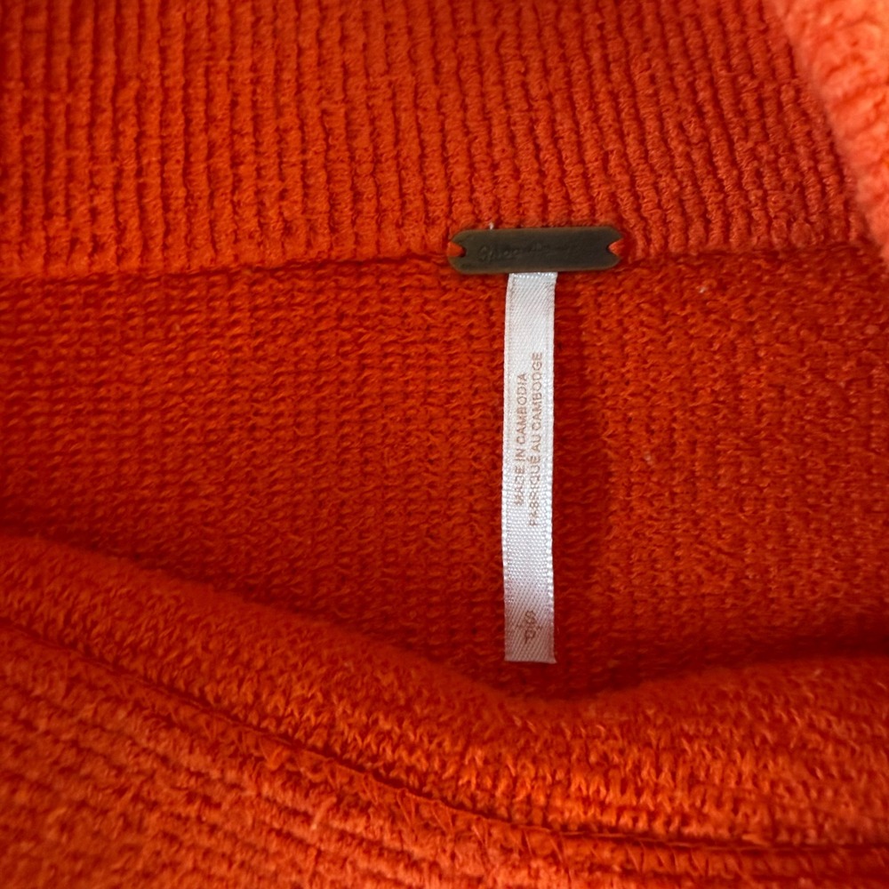 Free People Orange Mock Neck Oversized Cotton Blend Ribbed Knit Sweater - Picture 2 of 6